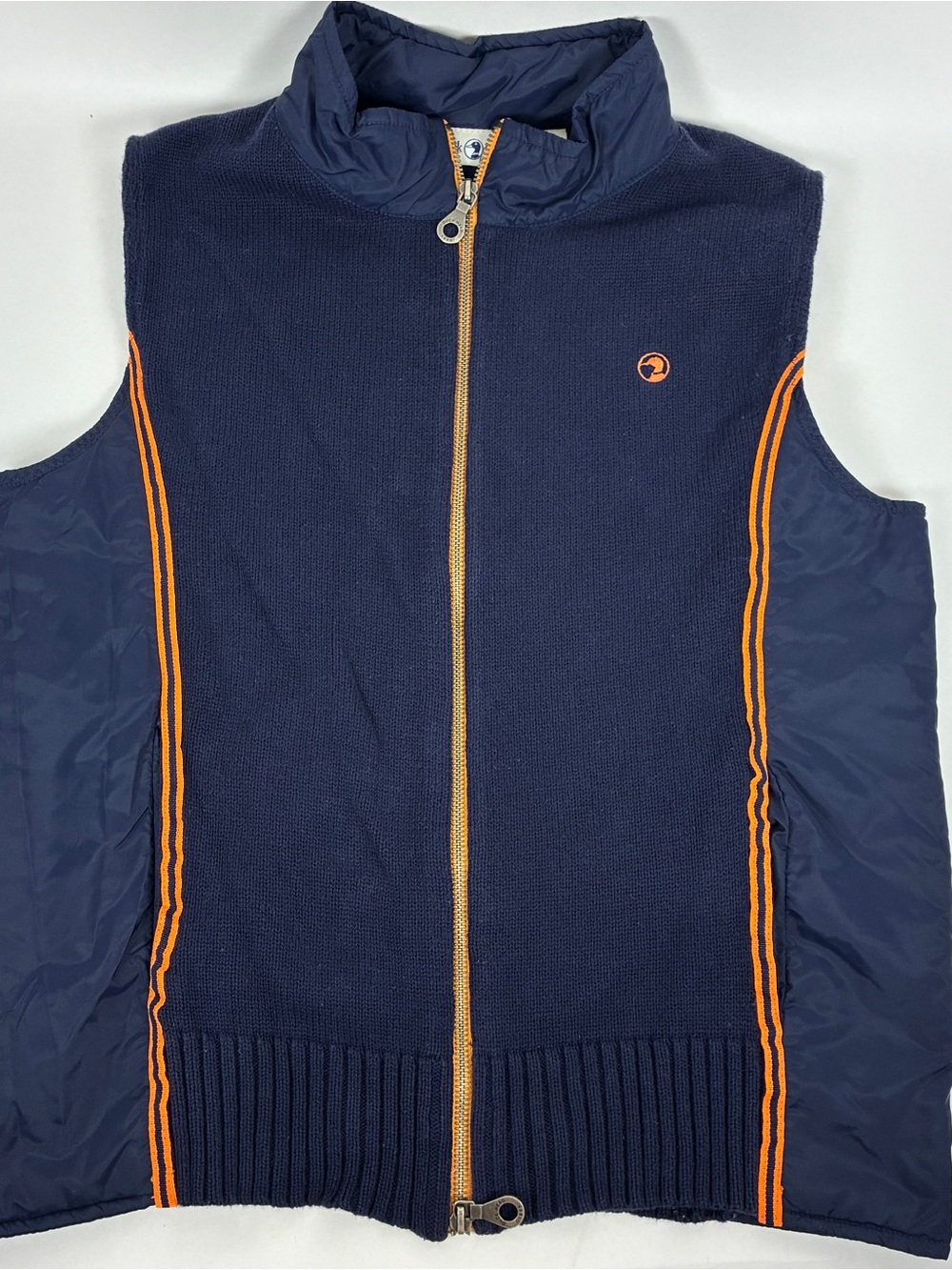 VTG Duck Head Style 162 Navy Zip-Up Vest Orange Trim Men’s M Fits Small